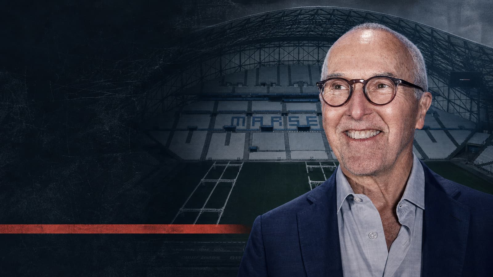 Portrait éditorial de Frank McCourt devant les tribunes vides du Stade Vélodrome