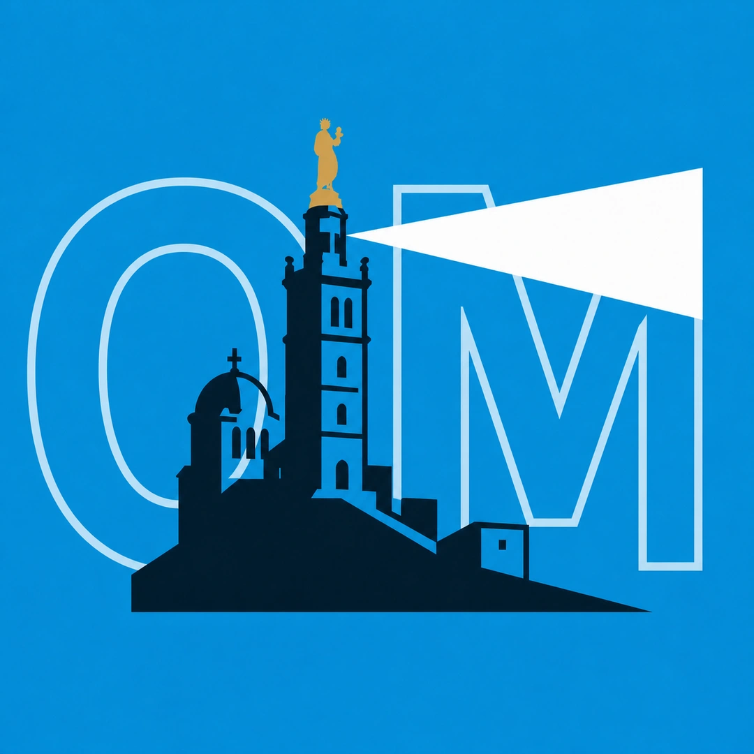 Logo officiel OMLeaks avec La Bonne Mère et un faisceau blanc